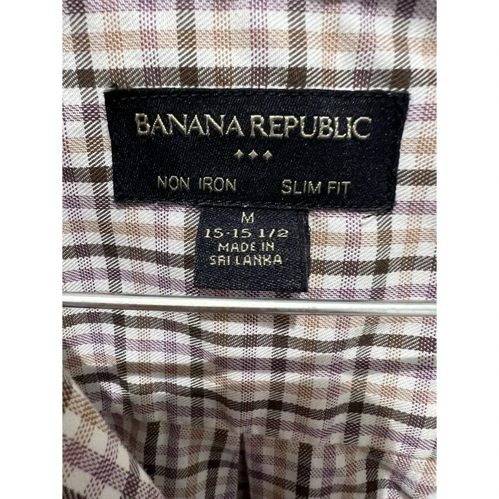 Banana Republic Mens Button Up Long Sleeved Shirt Sz XL Red Check Slim Non Iron